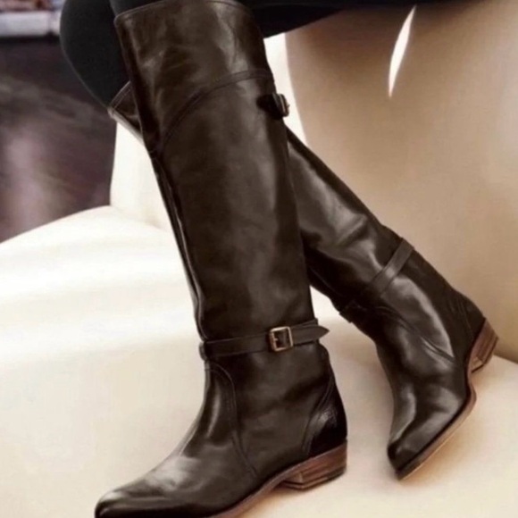 Frye Durado Lug Leather Knee High Tall Riding Boots Dark Brown Shoes Size 7 - Picture 1 of 9